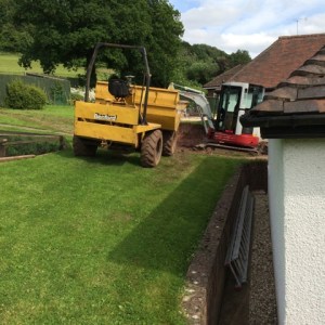 View along back of garage
