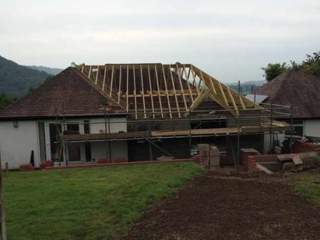 View down to new step area and new kitchen extension