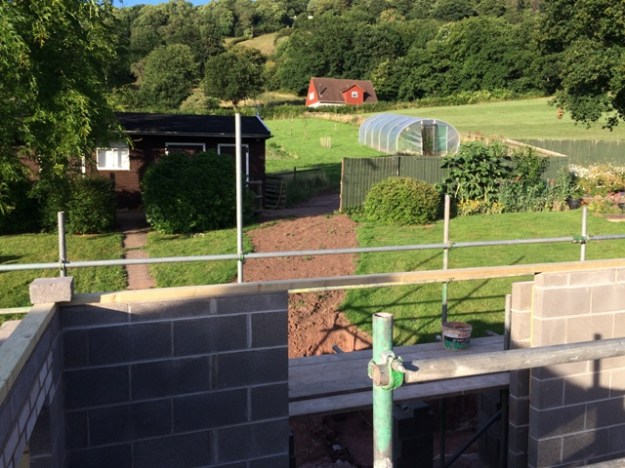 View of polytunnel from top of scaffolding