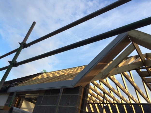 New Fascia board partly in place over position for patio doors