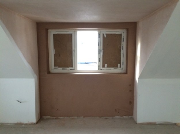 Plastering now completed around the dormer window