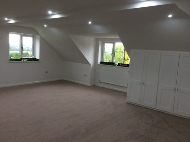 New upstairs master bedroom, view to dormer on the right